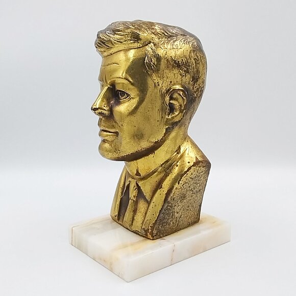1960s John F. Kennedy JFK Bust Sculpture in Bronze and Marble. Made in USA - Picture 5 of 9